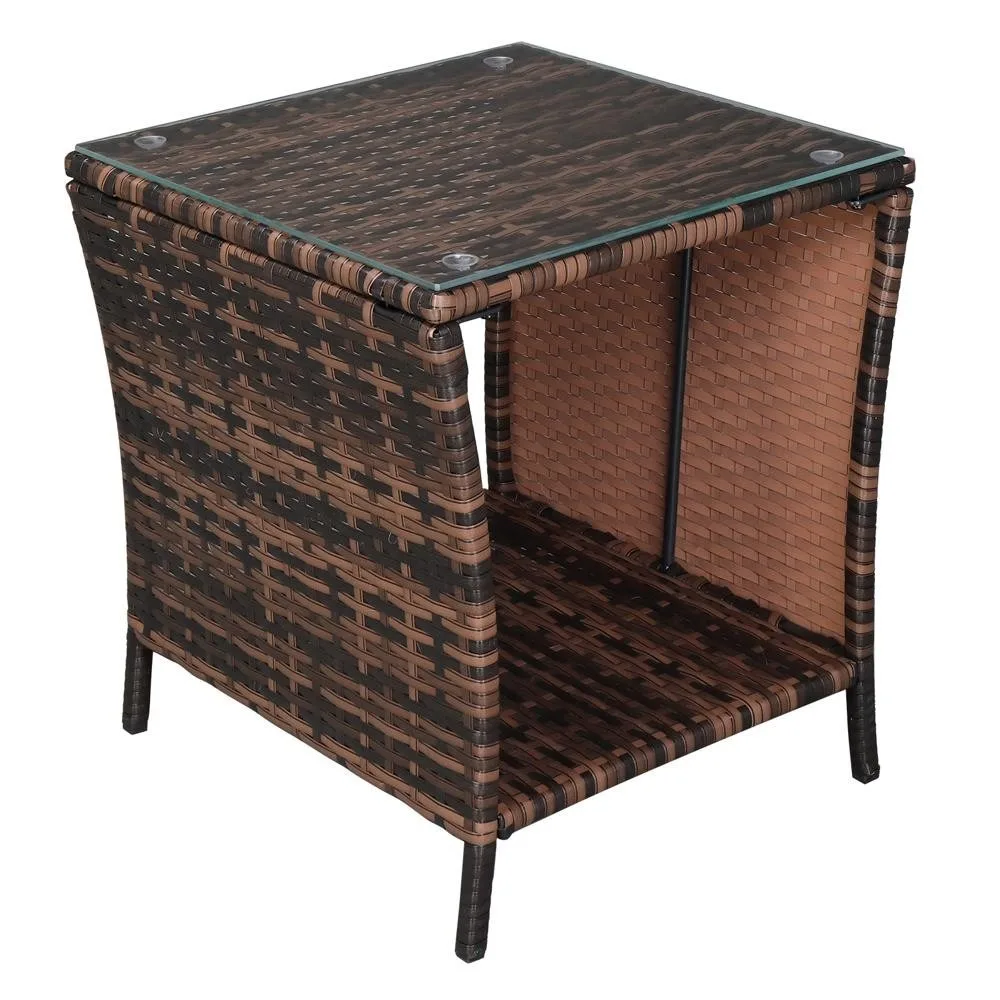 Rattan Wicker Square Glass Top Tea Table Patio Garden Outdoor Furniture Lawn New