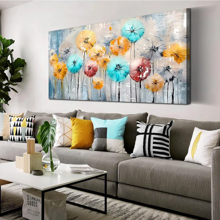 Dandelion colored abstract painting with diamond full square round drill diamond embroidery cross stitch mosaic flower decor art