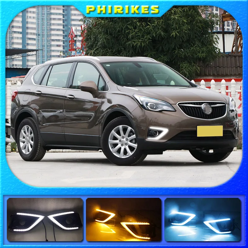 

1 Pair Car Daytime Running Light Turn Signal 2-Color LED Fog Lamp for Buick Envision 2018-2019 DRL Fog Lamp Cover New arrives