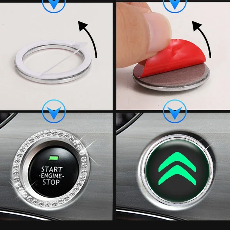 Car Engine Luminous Start Stop Button Cover Sticker Decoration for Citroen Xsara Picasso C2 C3 C4 C4l C5 Saxo Ds3 Ds4 Elysee C5