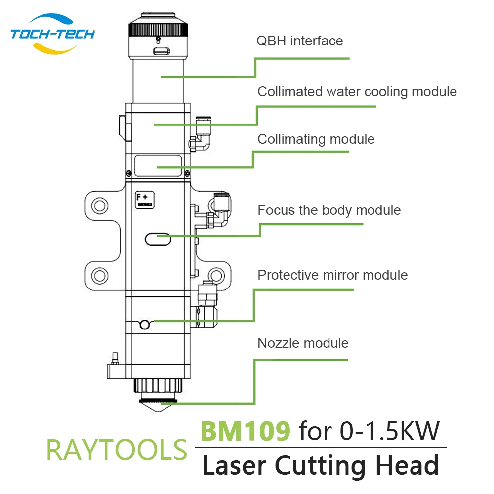 Raytools BM109 untuk kepala pemotong Laser serat daya rendah fokus otomatis lensa fokus BM109 untuk 0-1, 5kW QBH Metal F125/150/200mm