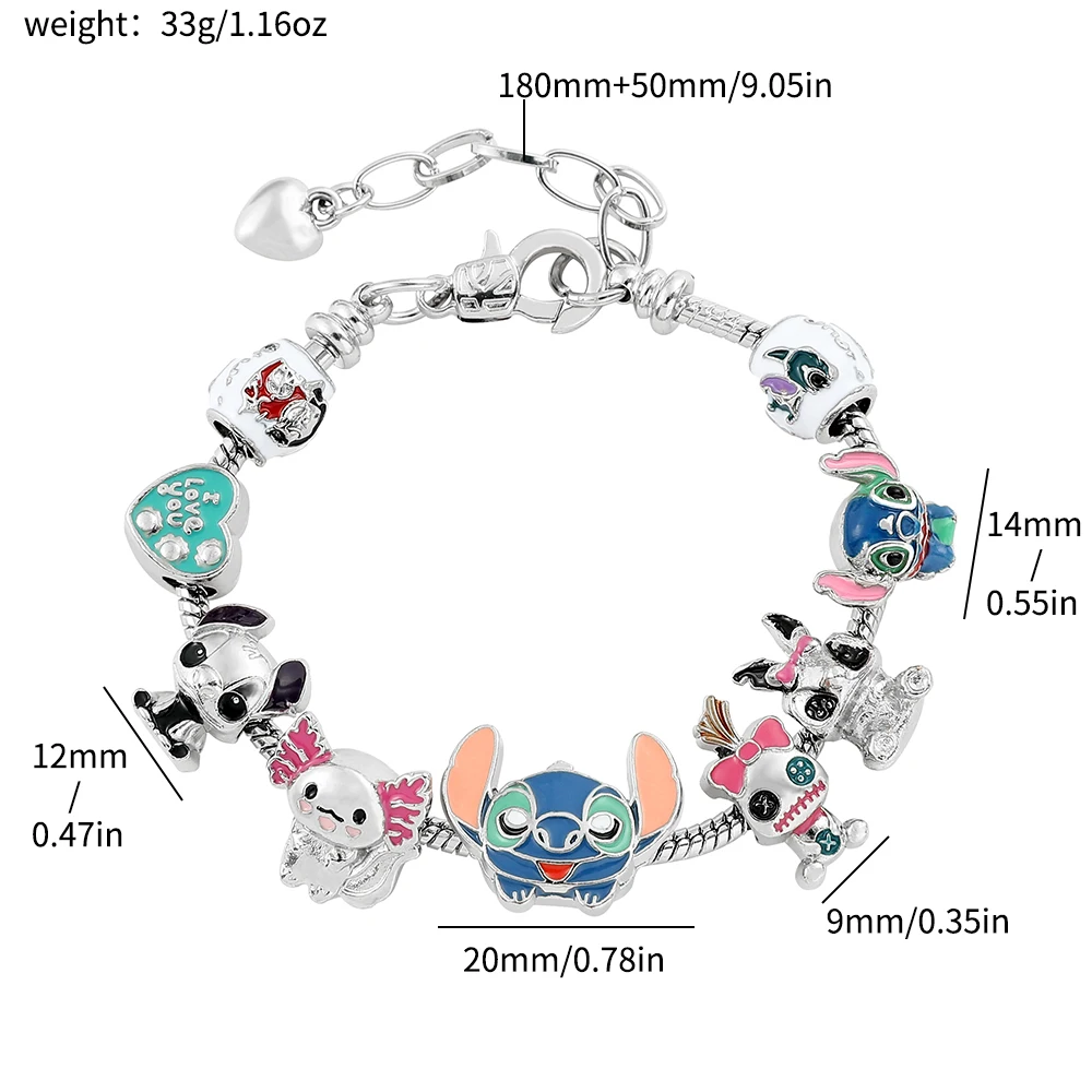 Disney Stitch Enamel Beads Bracelet Anime Lilo & Stitch Bangle DIY Fashion Women Hand Accessories Jewelry Gifts for Girls