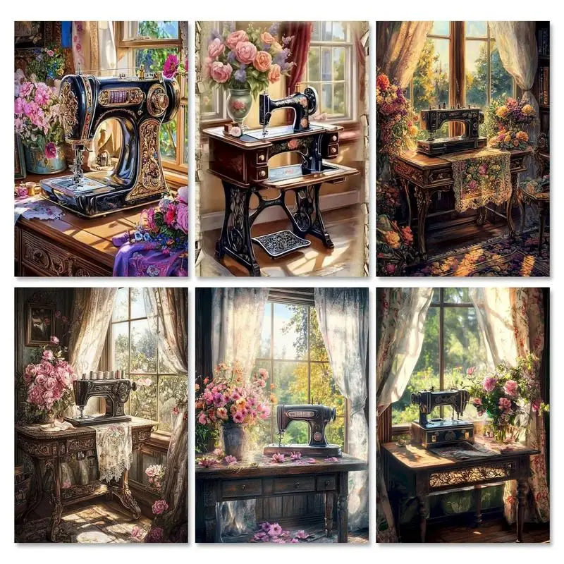 

GATYZTORY Sewing Machine Painting By Numbers Original gifts Picture Paint Scenery Acrylic Paint Handpainted Picture Drawing