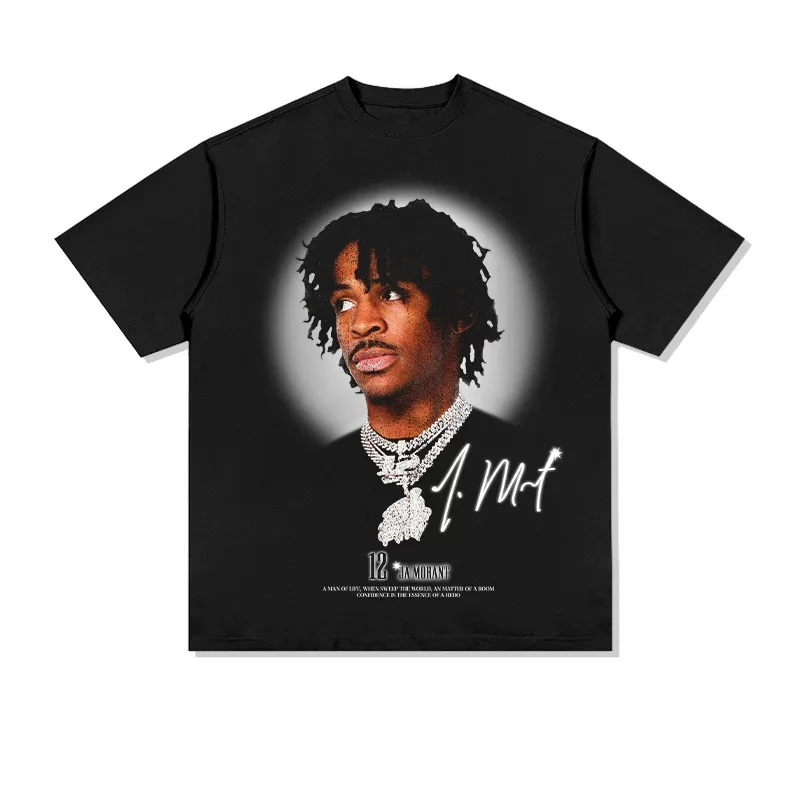 Ja Morant # Camiseta Vintage con Retrato de 12 Estrellas del Baloncesto, Estilo Hip Hop, Oversize, Casual, para Fanáticos, Manga Corta