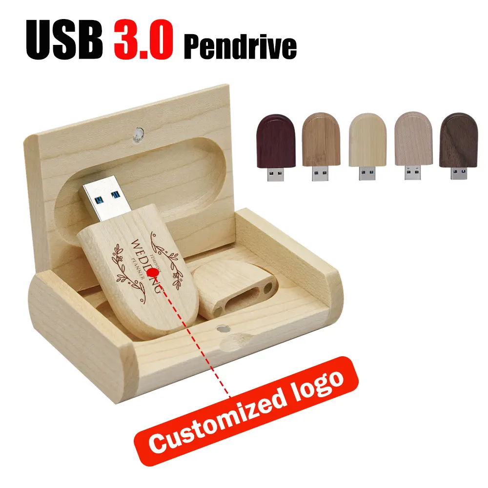 30 pz USB 3.0 USB ad alta velocità in legno USB 4 GB 16 GB chiavetta in legno d'acero + scatola pendrive 32 GB 64 GB memoria stick regali logo personalizzato gratuito