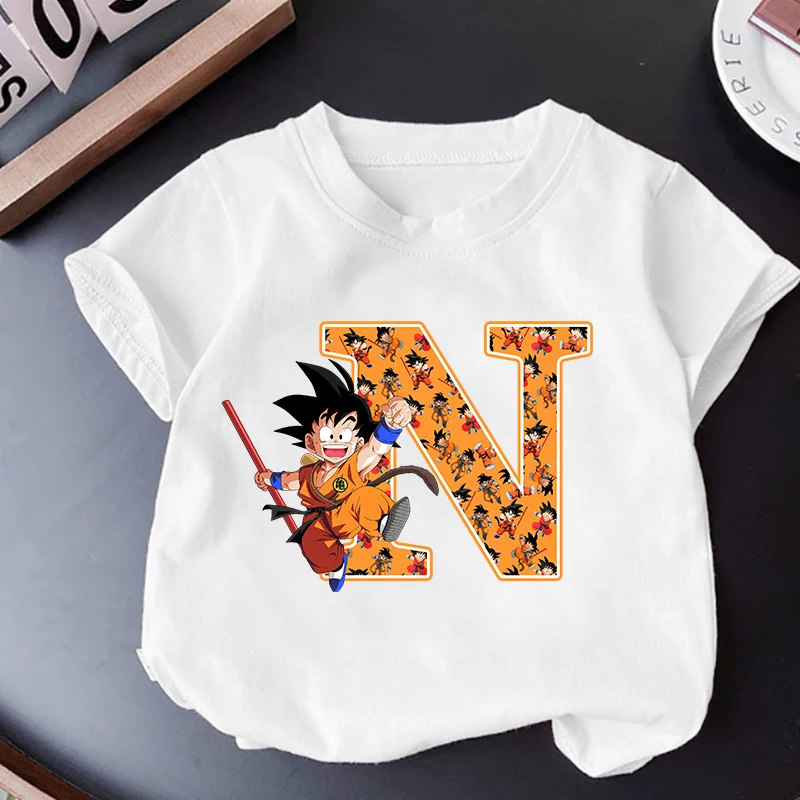 Dragon Ball Goku Kids T Shirt Clothes Tops Children\'s Clothing Summer Cute Short Sleeve Tee Letter A-Z Boys Girls Birthday Gifts