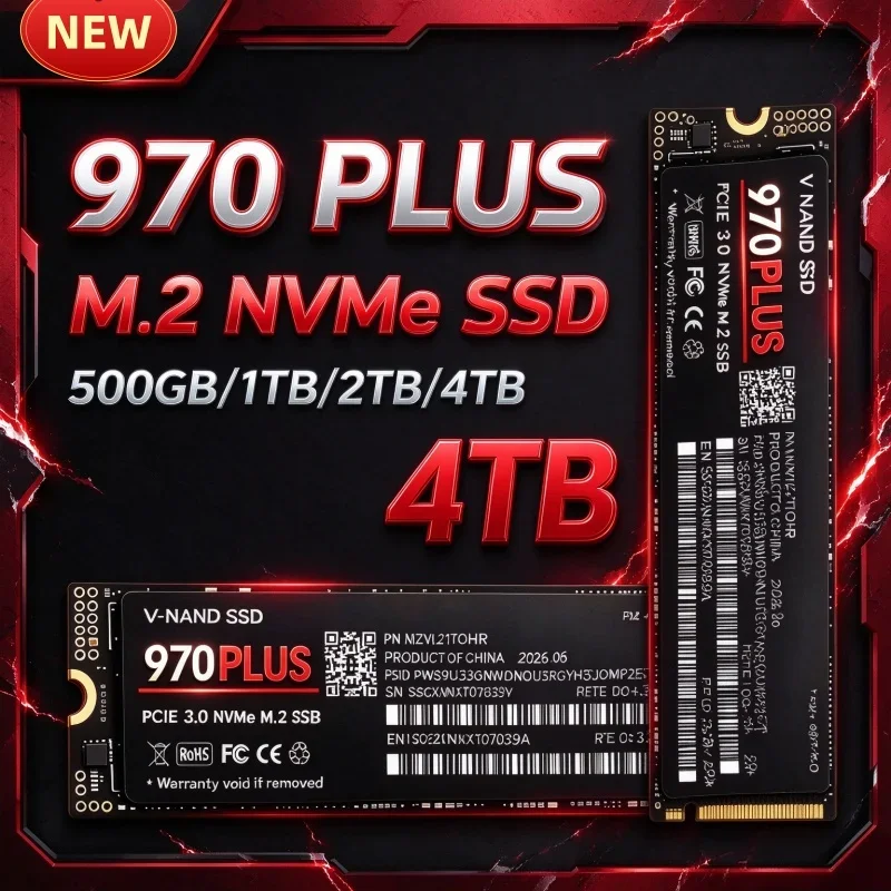 SSD M.2 2280 NVMe 970 PLUS PCIe Gen3.0 X2 TLC 3D NAND, disco rígido interno de alta velocidade, 1 TB, 2 TB, 4 TB, para computadores de mesa, PC e portáteis.