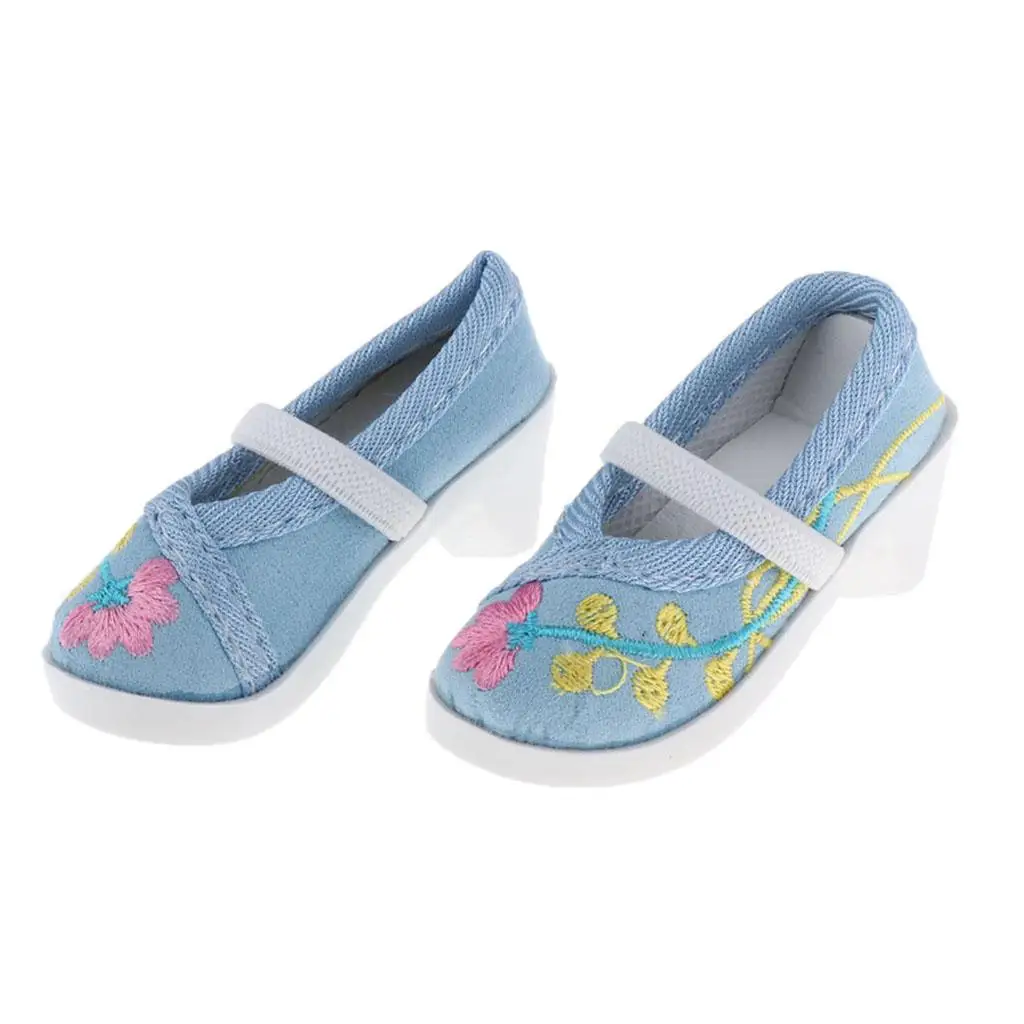 Chaussures à talons de poupée exquises, matériel en tissu, broderie décontractée, chaussures de poupée BJD pour