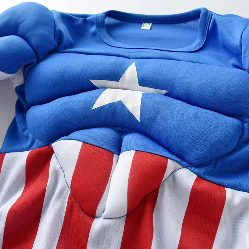 Kids Captain America Cosplay Costume Party Christmas Muscle suit Captain America Children's Suit Boys Girls  Tops Pants Set image 6