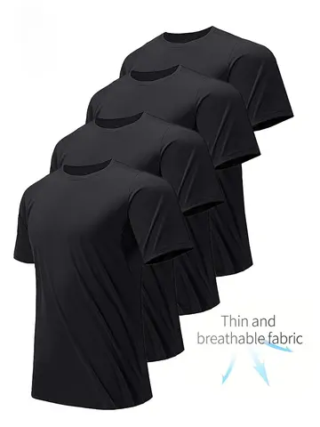 4-Pack White black Men's T-Shirt Thin Solid color Quick Drying Breathable Sweat-Absorbent Shirt Suitable for Fitness Gym and Run