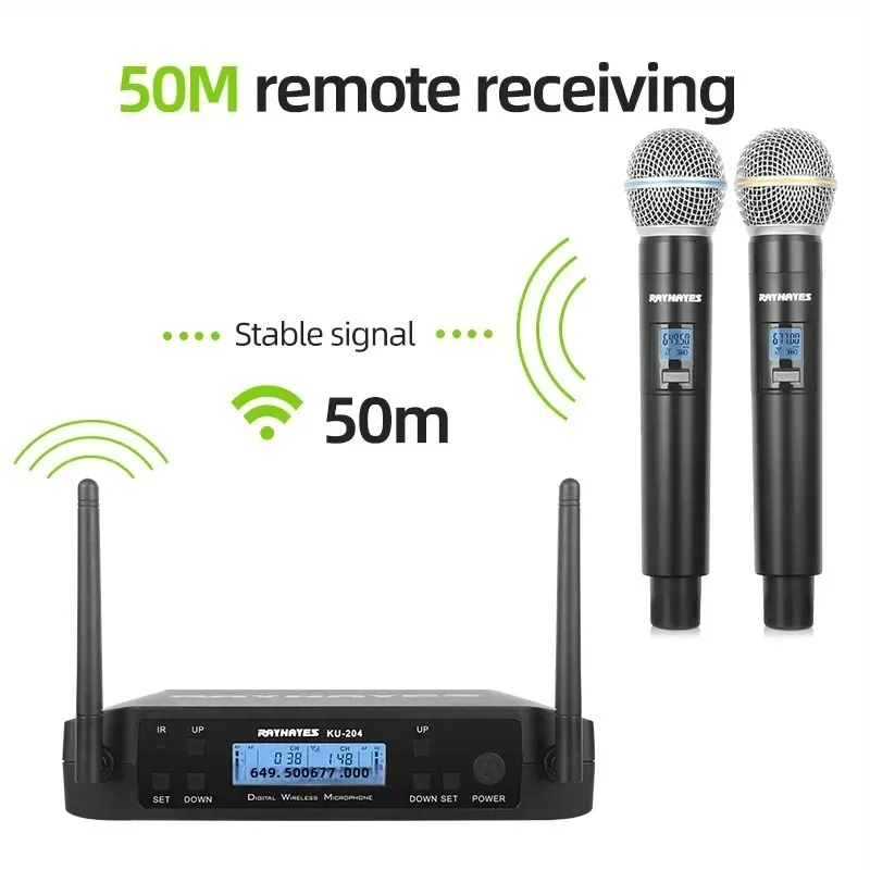 RAYHAYES KU-204 Wireless Microphone Professional UHF Cardioid Dynamic Handheld Mic Micphone System DJ Karaoke Studios Wedding