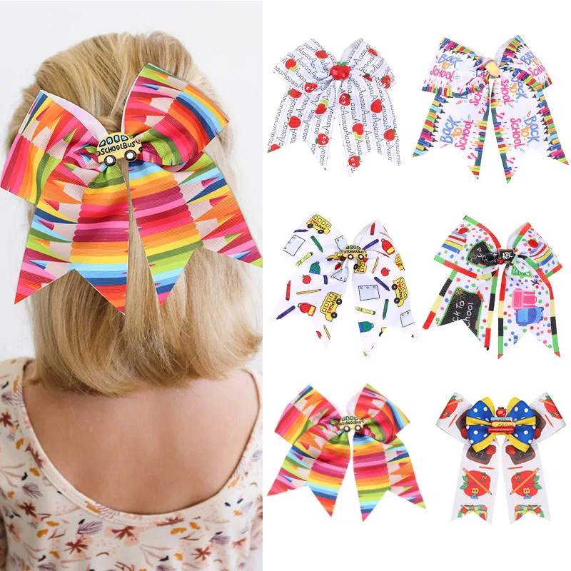 Oaoleer 7inch Back To School Big Hair Bows Clips for Kids Girls Cute Children Hair Pins Barrettes Headwear Baby Hair Accessories