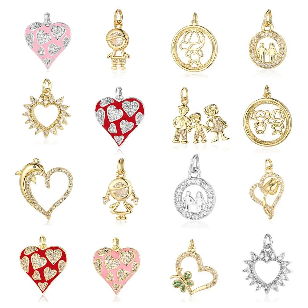 NEW Copper Cubic Zircon Family Love Charms Sun Mother Rose Pendant for Bracelet Earring Necklace Making Wholesale