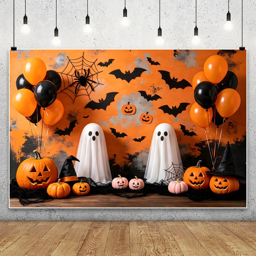 Halloween Photography Backdrop Pink Wall Pumpkins Cute Ghost Spider Bat Kids Girls Portrait Photo Background Cloth for Filming
