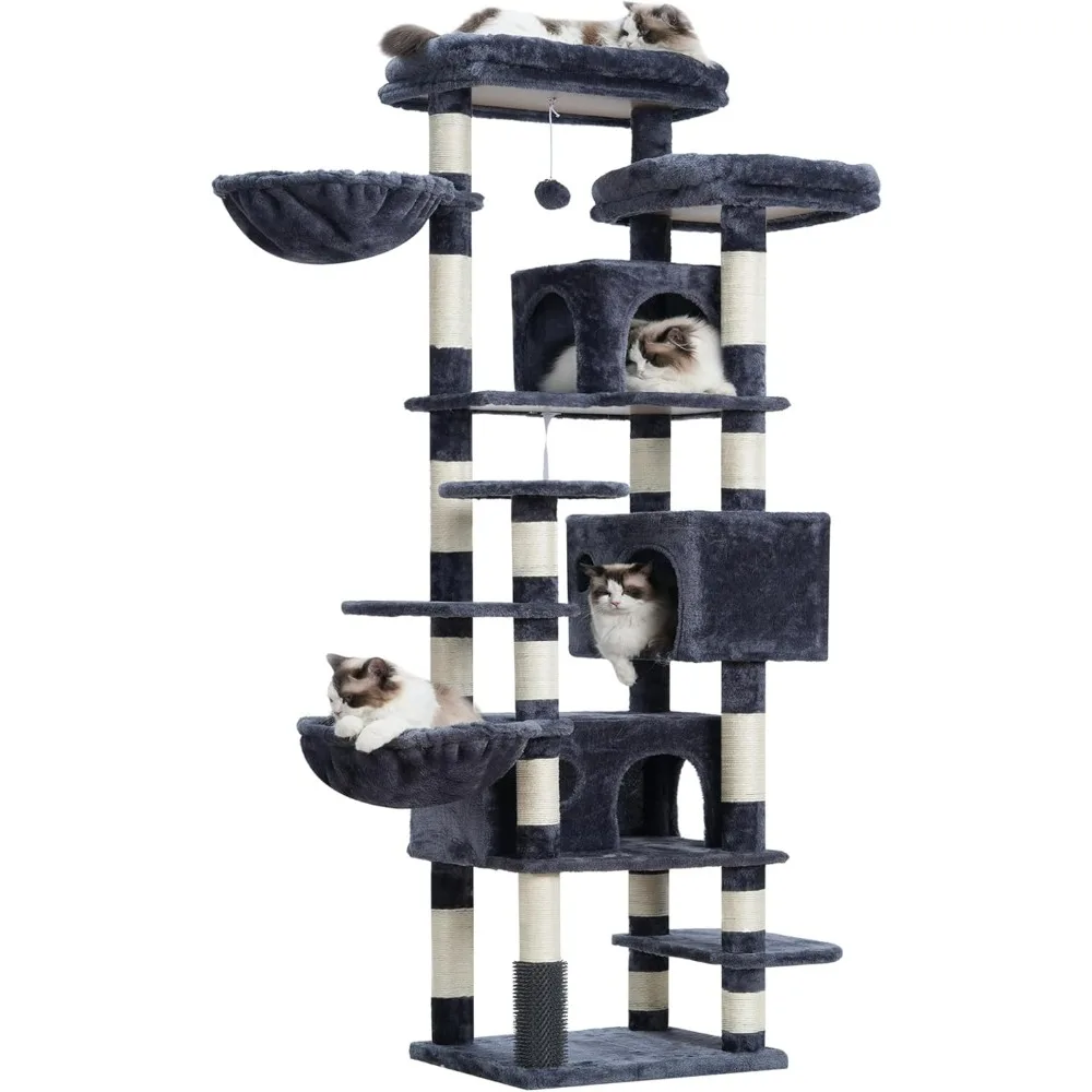 Cat Tree, 74 inches Multi-Level XL Large Cat Tower for Indoor  with Three Condos, Two Large Top Decks and Hairbrushfor