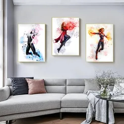 Miniso Disney Superhero Poster Female Hero Picture Black Widow Scarlet Witch Watercolor Wall Art Children Canvas Room Decor Gift