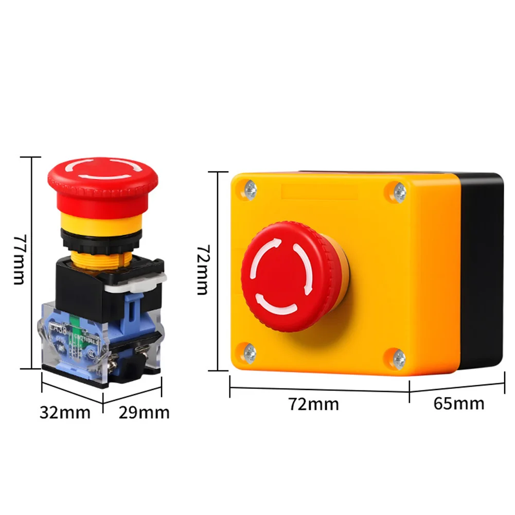 10A Latching E-Stop Push Button Switch LA38 with 1NC+1NO Configuration for Industrial Control Circuits and Machinery Safety