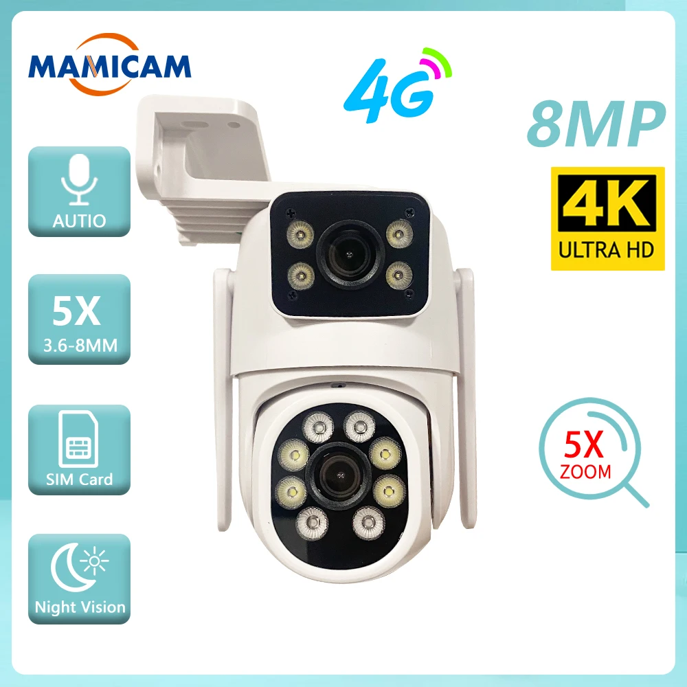 

4K/8MP WIFI IP Camera PTZ 4MP Video Surveillance Cameras Outdoor Dual Lens 3.6mm-8mm 10X ZOOM Alarm Color Night