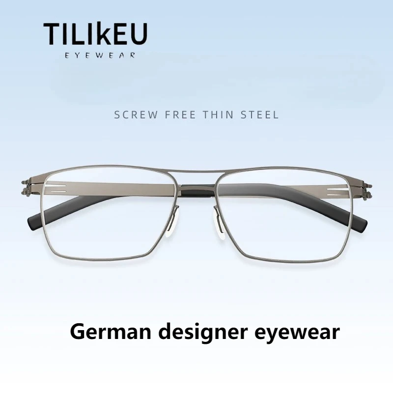 

German Brand Dual Bridge Optical Myopia Glasses Frames Men Classic Square Screwless Eyewear Steel Sheet Eyeglasses New Arrival