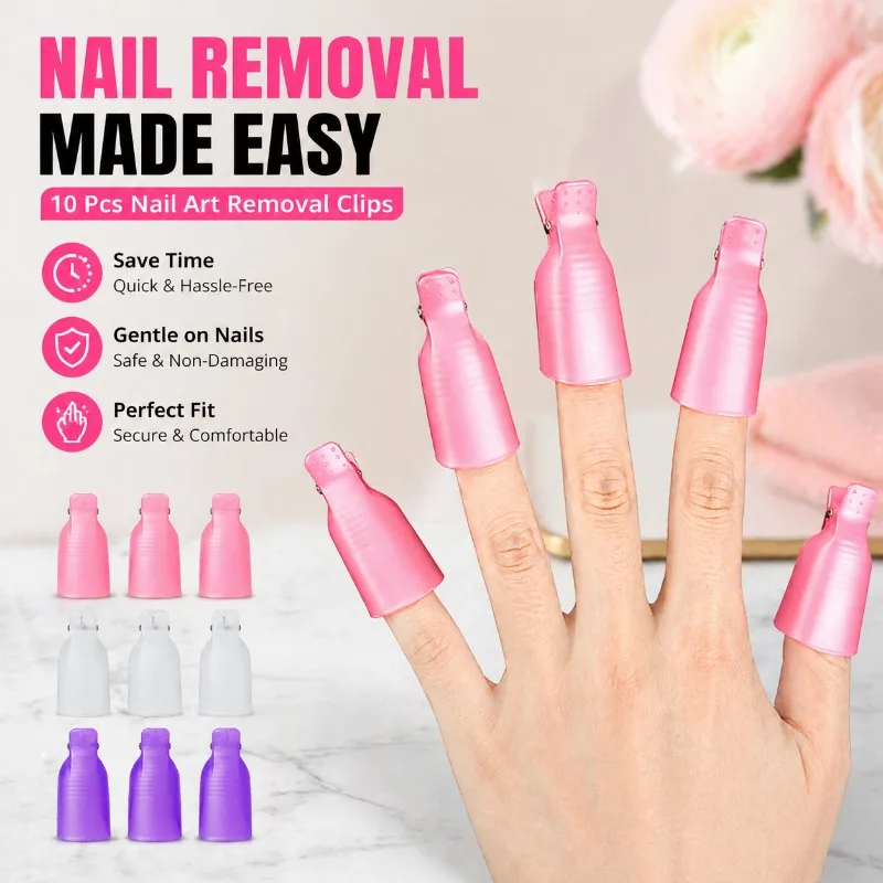 

Nail Art Removal Clips for Gel Polish Soak Off, Acrylic Nail Tip Clamps, Nail Wrap Remover Tool for Manicure