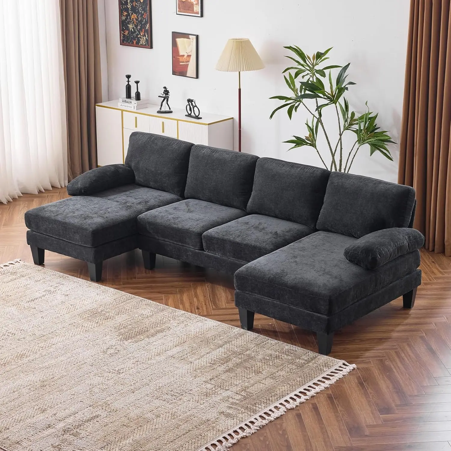 

110" Sectional Couches for Living Room,U Shaped Couch with Double Chaise, 4-Seat Sofa Set