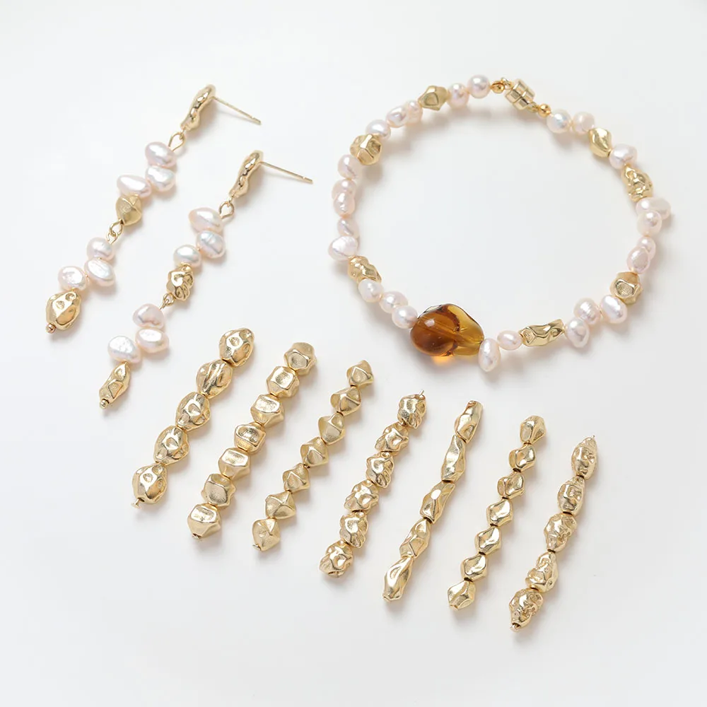 

4PCS 18K Gold Plated Irregular Aerolite Beads Necklace Bracelet DIY Making Supplies Jewelry Brass Accessories