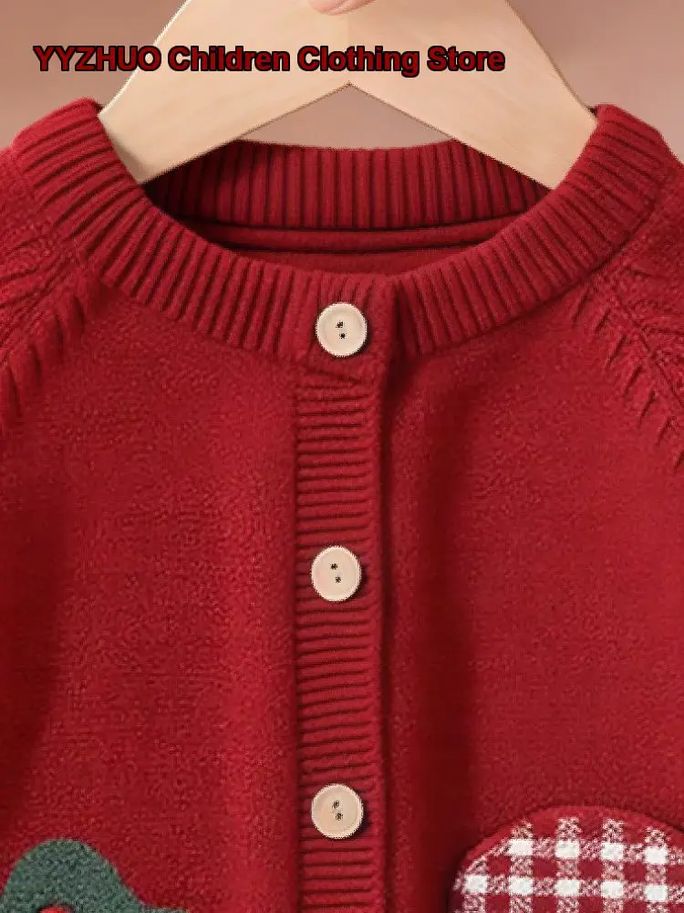 Girls Red Cardigan Autumn Winter 2026 Fashionable Infant Knit Outerwear Trendy
