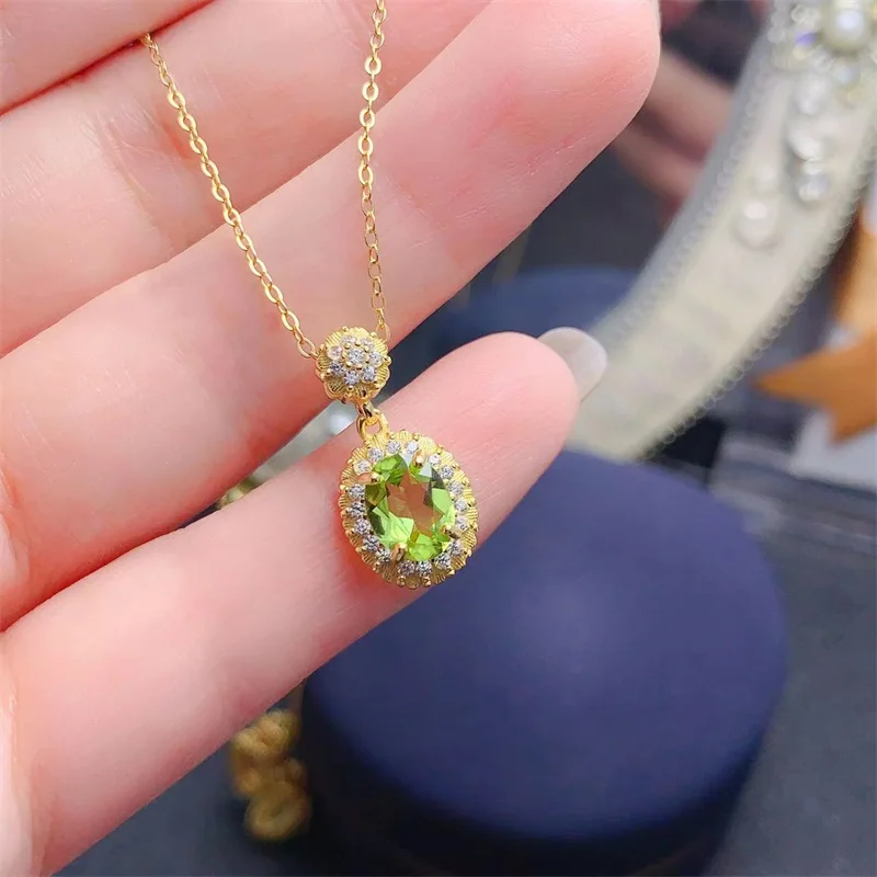 

Authentic Real 925 Silver Natural Peridot Pendant Necklace 6x8mm with Certificate