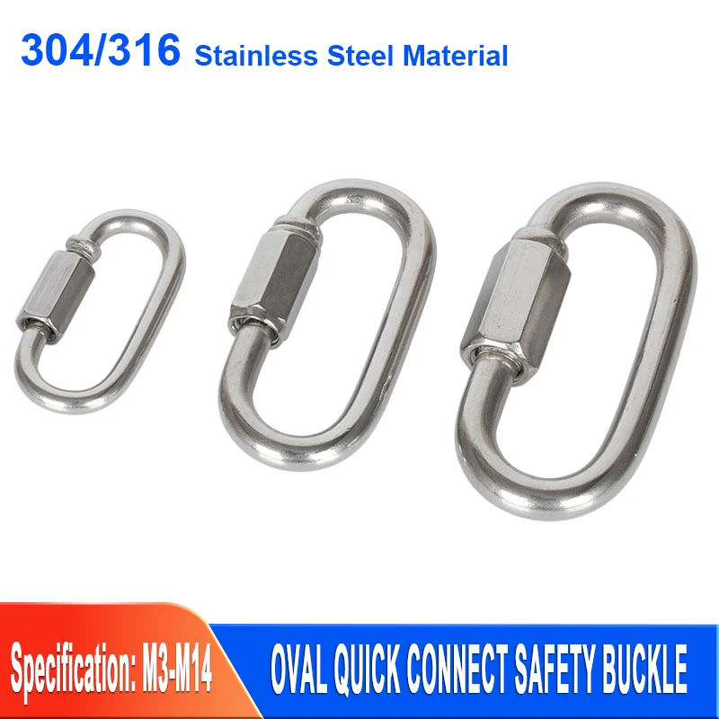 1Pcs M3-M14 304/316 Stainless Steel Oval Quick Connect Safety Buckle for Trailer Rope Connector Cable Hammock Camping Hiking