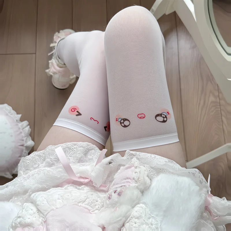 اليابانية لطيف Kawaii القط باو الفخذ الجوارب طباعة الجوارب الطويلة JK التعبير فوق الركبة الفخذ العليا جوارب اليابانية تأثيري الجوارب