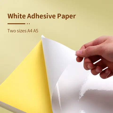 A4 흰색 자체 접착 용지 A5 스티커 라벨 용지 레이저 잉크젯 프린터 복사기 용 무광택 광택 표면 용지 시트 쓰기 가능