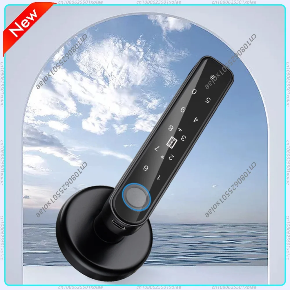 Fingerprint Security Handle Lock Biometric Fingerprint Password Key Unlock Type-C Emergency Charge for 3.5-6.5cm Thickness Doors
