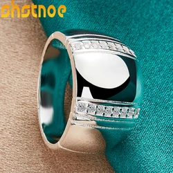 Anillo de Plata de Ley 925 con circonita AAA para hombre y mujer, joyería geométrica brillante para compromiso, boda, fiesta, regalo