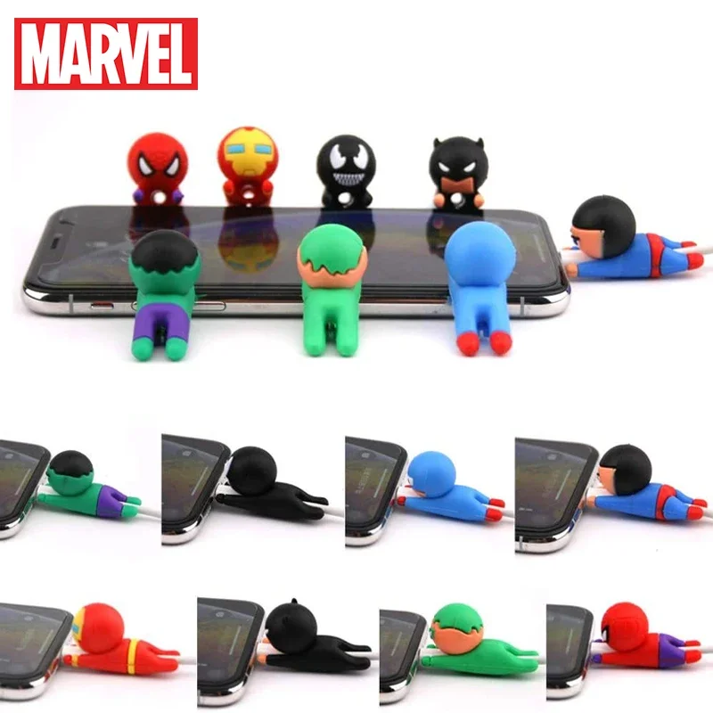 Disney Marvel Spiderman USB Protective Case Iron Man Hulk Venom Figure Cartoon Silicone Data Cable Bite Protective Cover Toys