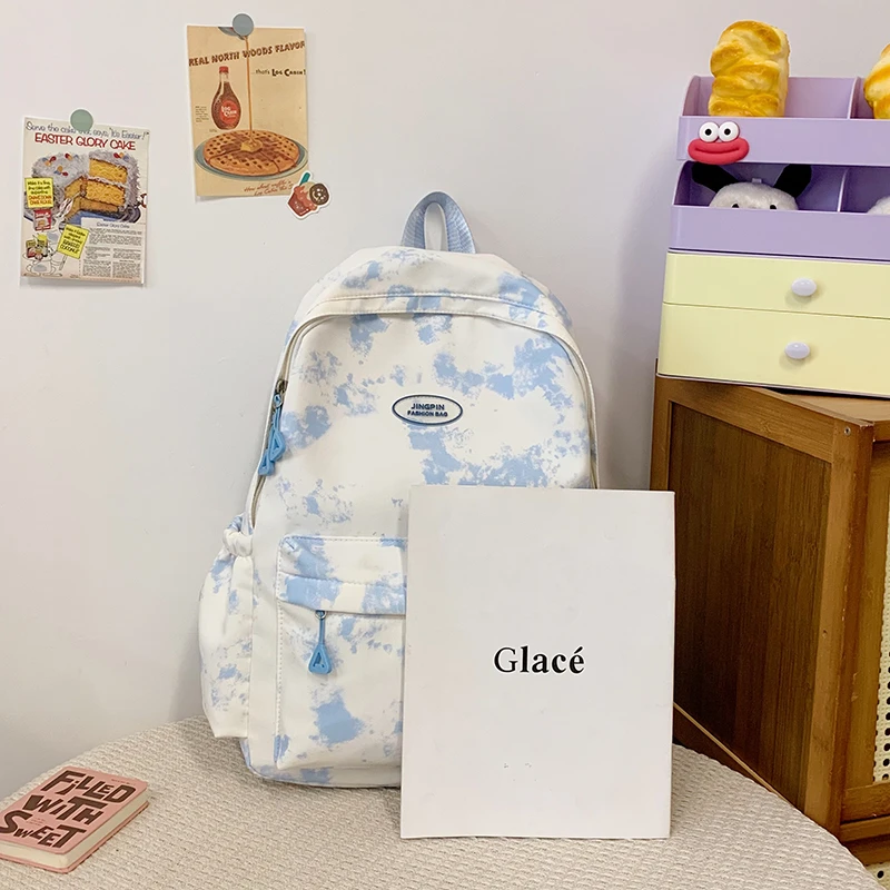 Nueva moda, versátil, para mujer, gran capacidad, teñido anudado, tela de nailon, mochilas escolares para estudiantes, mochila de viaje de ocio minimalista al aire libre