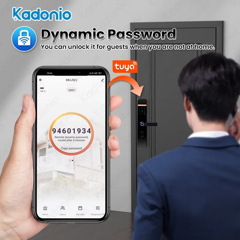 Kadonio Biometric Finger Print Doorlock Aluminum Alloy Keyless Password BLE Tuya  Lock APP Smart Locks