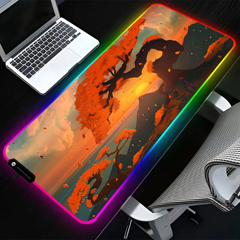 

RGB светодиодный коврик для мыши с узором, игровой коврик, резиновый коврик для мыши HD, аксессуары для ПК, настольный коврик, нескользящий коврик для стола, коврик для клавиатуры с природным пейзажем