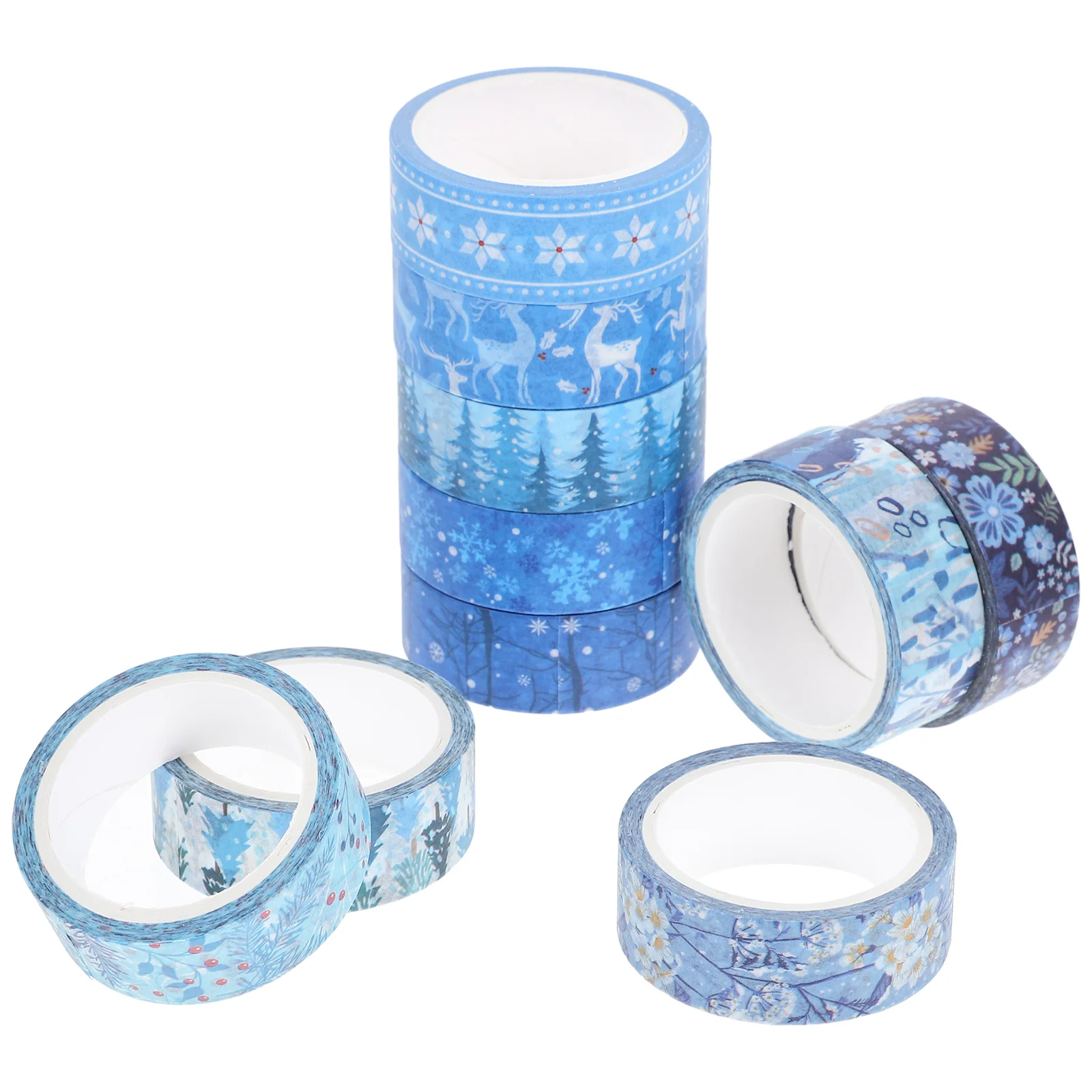 10 Rolls Winter Masking Tapes Snowflake Washi Christmas Handbook Holiday Decoration (10pcs) 5 Meters/roll Student Use Wrapping