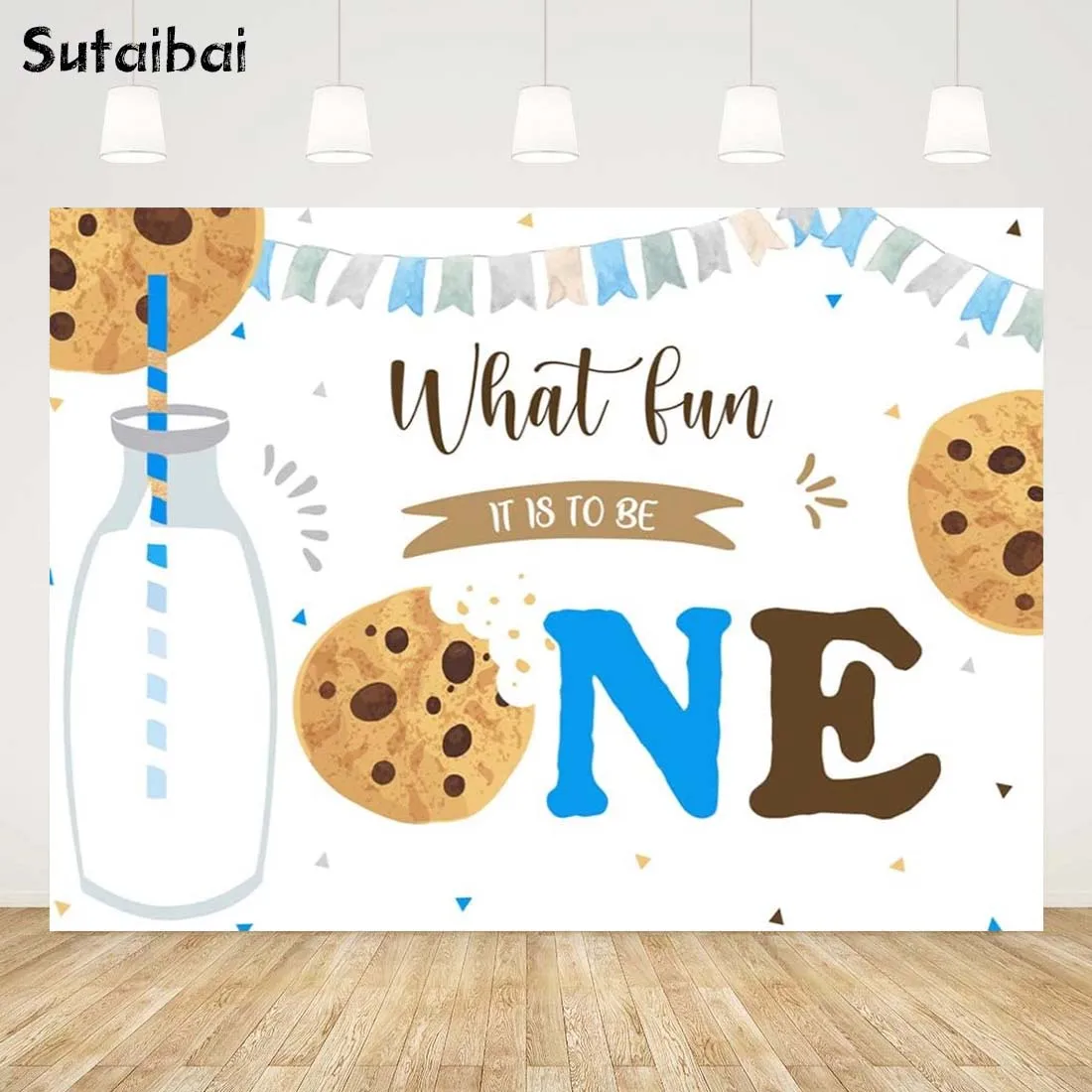 

What Fun It Is To Be One 1st Birthday Party Backdrop Cookies and Milk Colorful Birthday Background Boys First Birthday Party