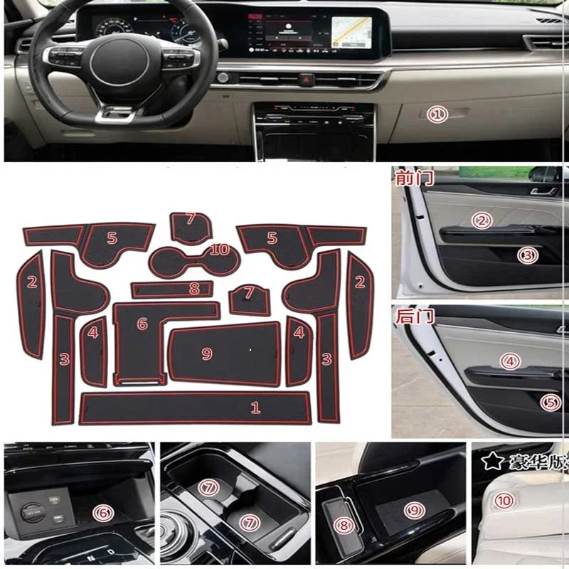 For Kia K5 DL3 GT~Line Hybrid 2021 2022 2023 Gate Slot Pad Rubber Door Groove Mats Anti~Slip Cup Cushion Car Accessories Sticker