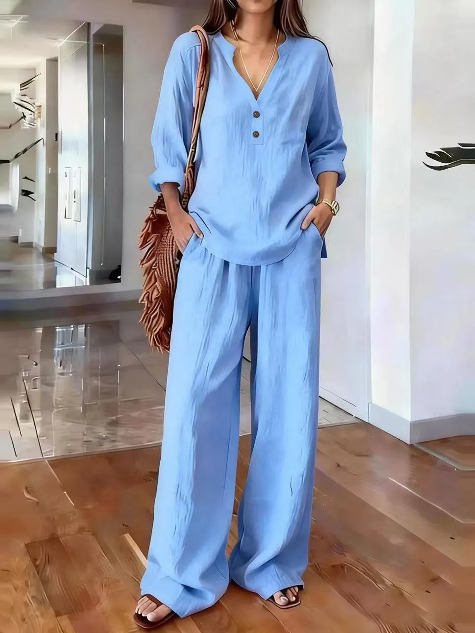 

Spring Women's Clothing Long Sleeve Solid Color Loose Casual Two Piece Set For Woman Polyester Cotton Blend Comfort Tracksuit