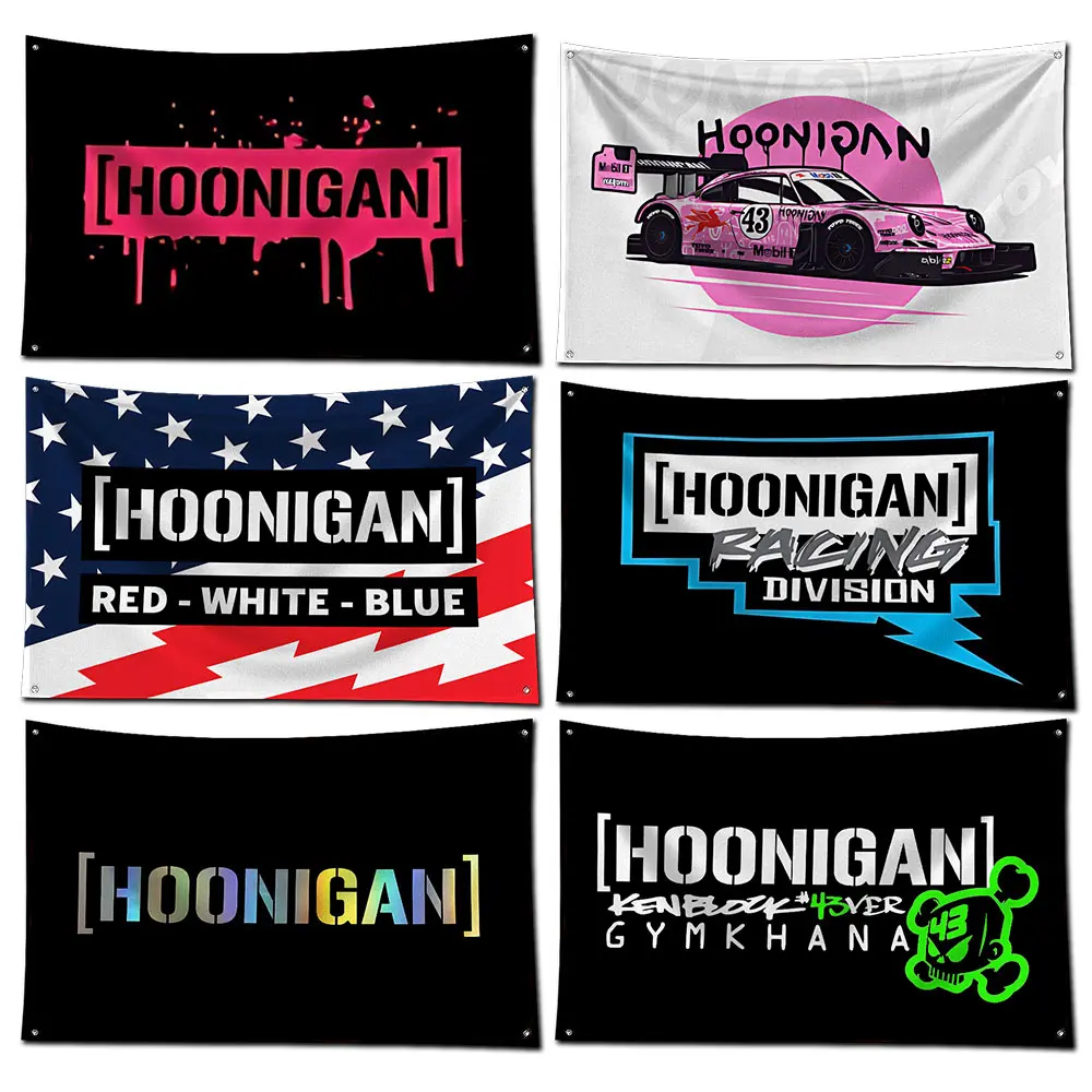 3x5 Ft Racing Car Flag Polyester Digital Printing Hoonigans Banner for Garage Wall Art Out Door Decoration With Brass Grommets