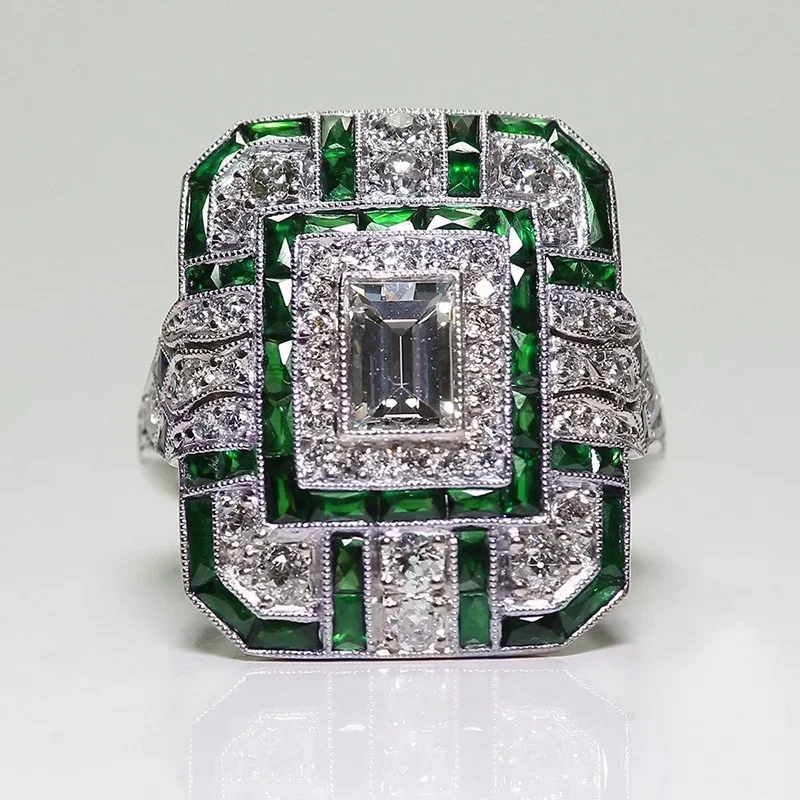 New Ladies Ring Luxury Large Square Jewelry Wedding Artificial Zircon Simple Atmosphere Luxury Party