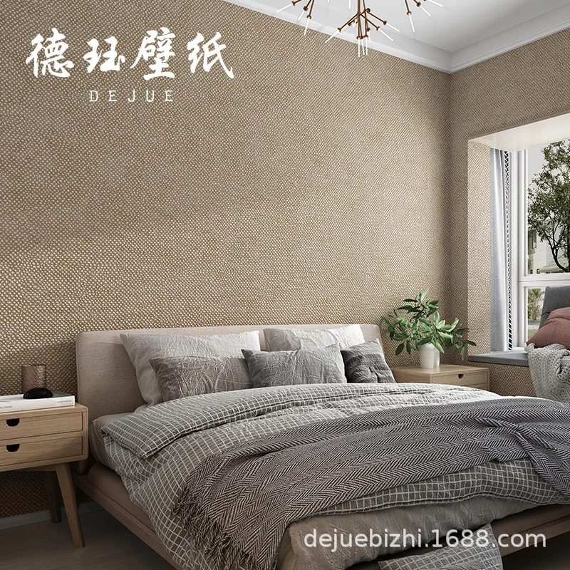 ورق حائط كاكي غير منسوج بلون سادة إسكندنافي لغرفة المعيشة وغرفة النوم ورق حائط كتان حديث وبسيط من القماش #4