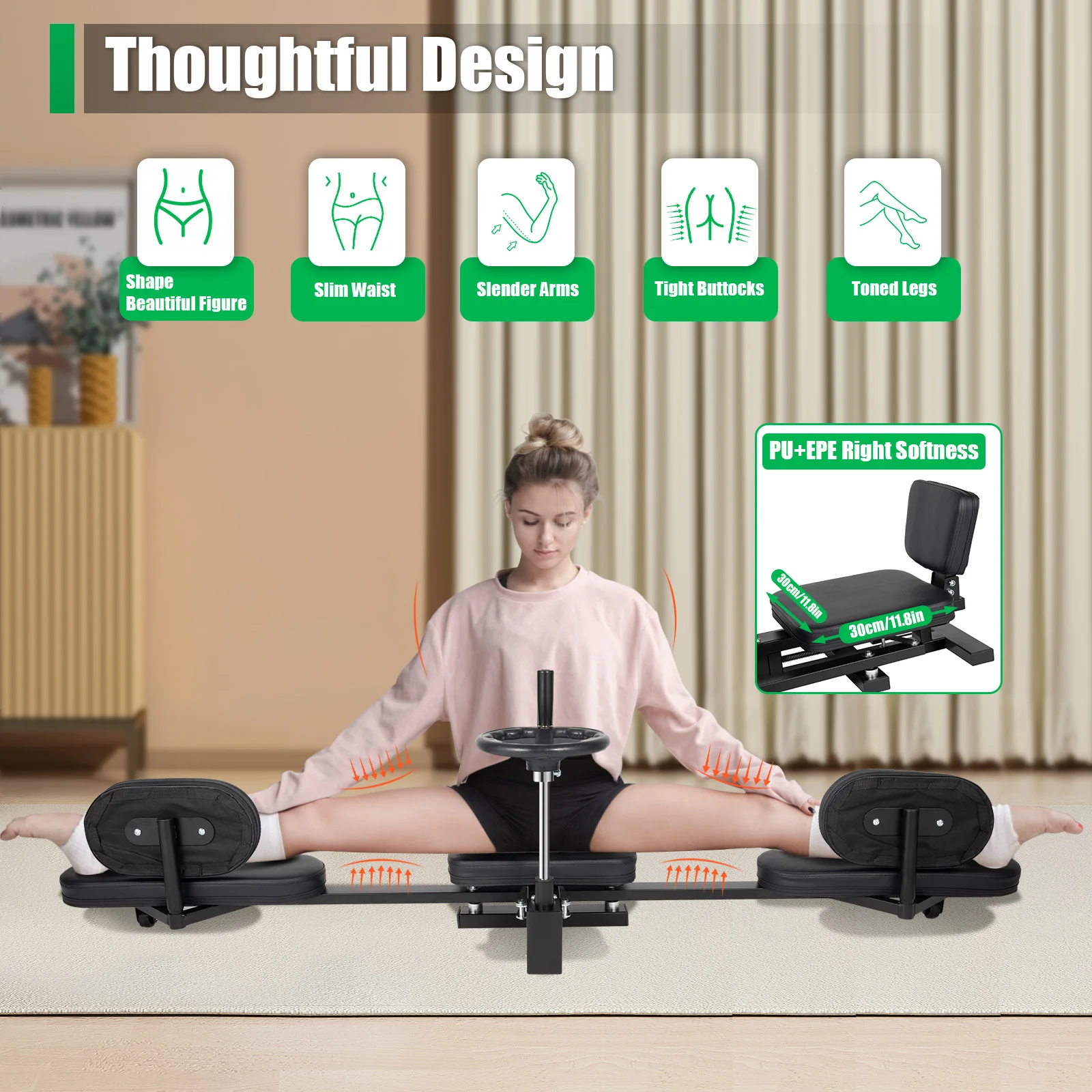 Leg escaper, mechanical leg stretcher with manual wheel for the house, 180 degree stretching, load capacity 100 kg, black