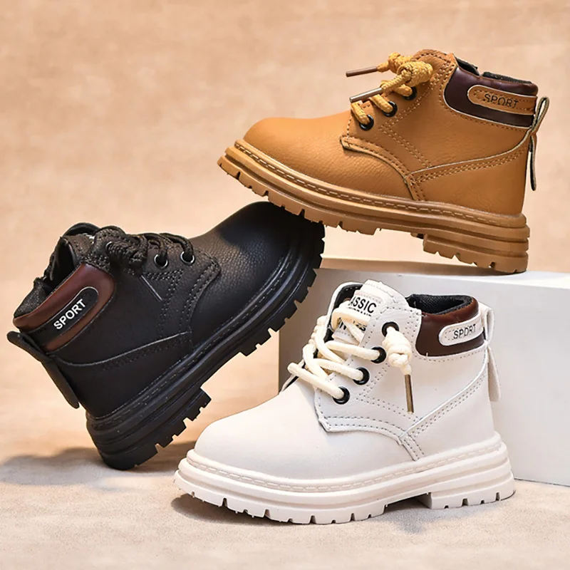 

Autumn Boots For Children PU Leather Waterproof Boy's Girl's Ankle Boots Soft-soled Platform Kid's Fashion Boots