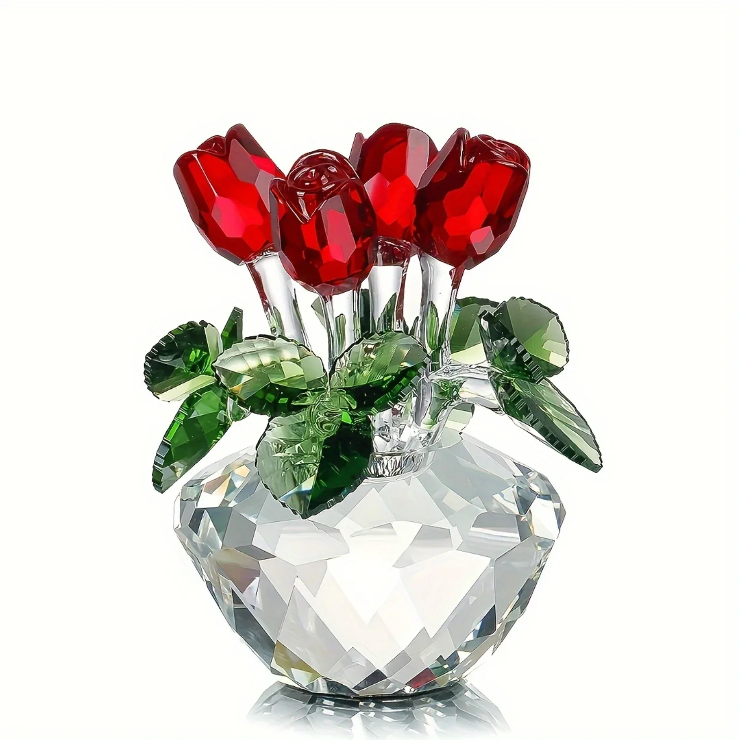 Handcrafted Glass Rose Figurine - Collectible Crystal Tabletop Decoration, Perfect for Room, Garden Decor, and Holiday Gifts