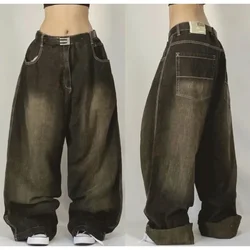 Street Vintage Jeans New Y2K Harajuku Wash blue Wiele kieszeni Baggy Jeans Denim Pants Mens Womens High Waist Wide Trousers