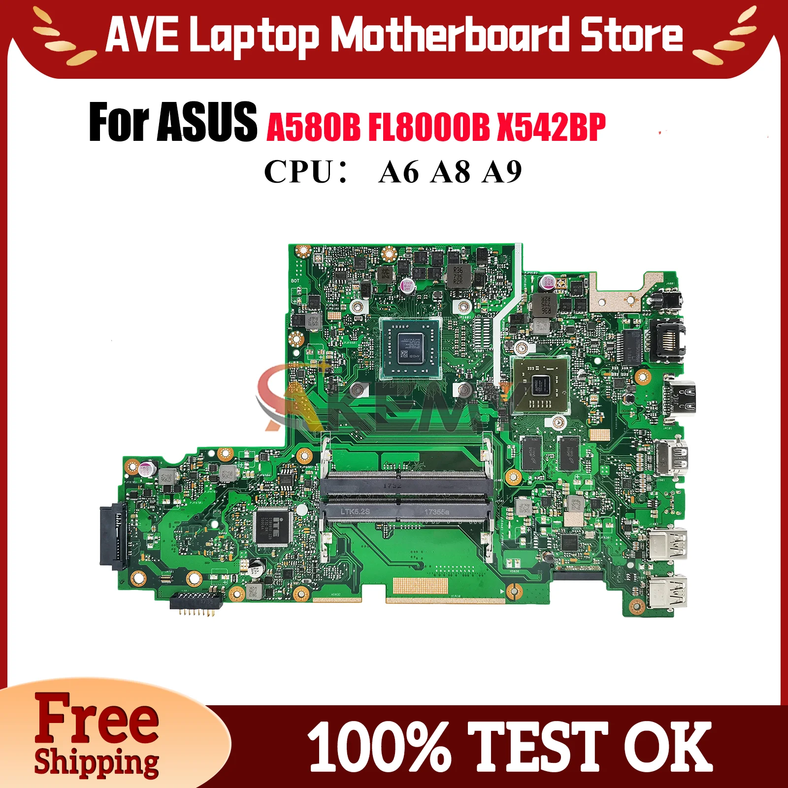 

X542BP Материнская плата для ноутбука ASUS VivoBook X542BP A580B X542B FL8000B Материнская плата для ноутбука с процессором A6 A8 A9 100% tests OK stk