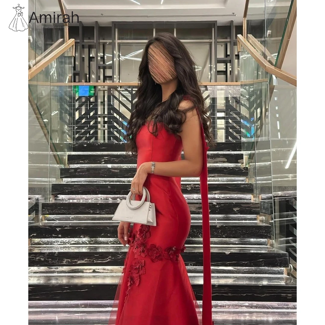 

Amirah Custom Made Ball Gown Wedding Dress Red 3D Flowers Luxurious Evening Dresses 2025 Woman Party Long Fish Tail Off-shoulder